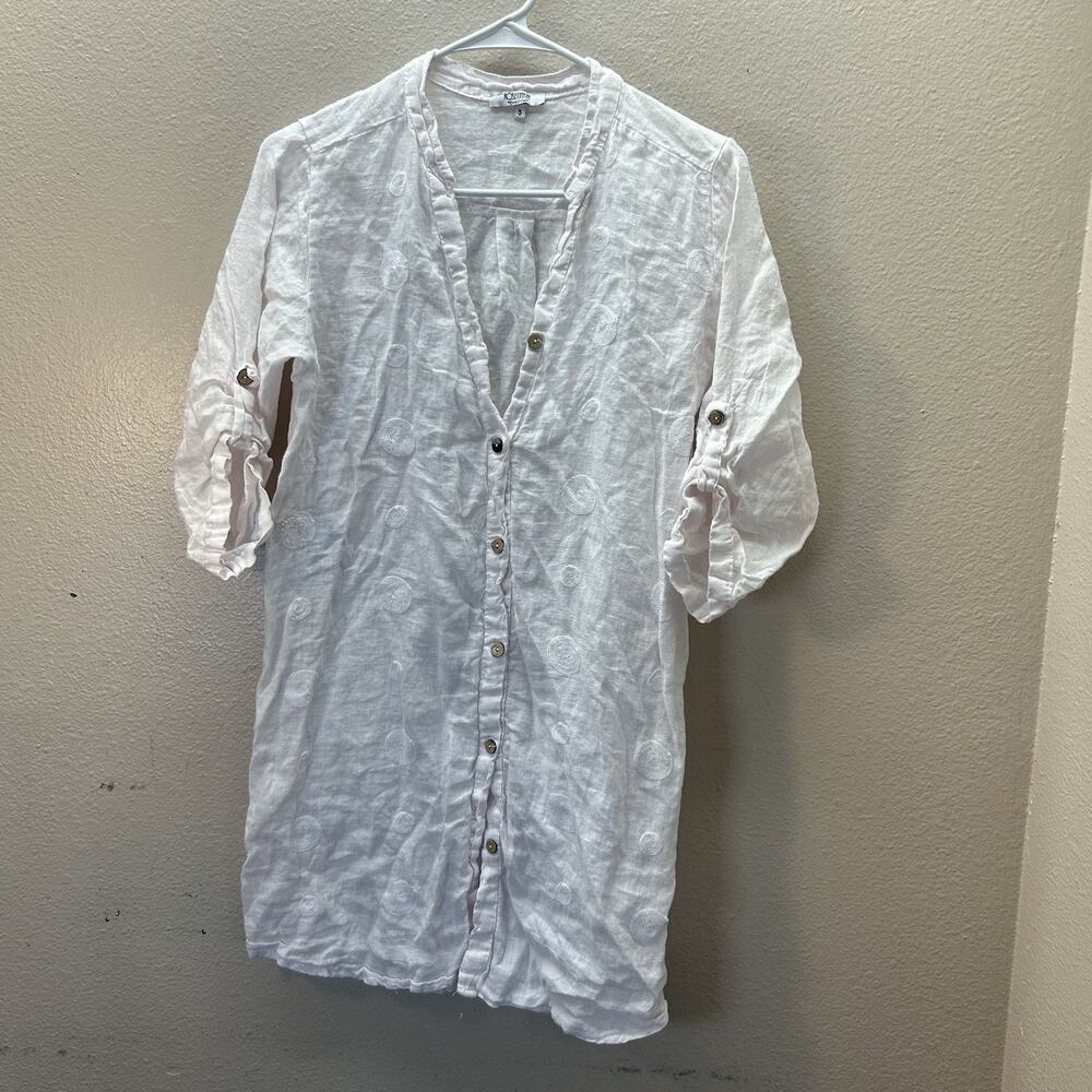 Rosemarine 100% Linen Tunic Shirt SZ S Roll Tab Beachy Coastal‎ Minimalist Pink